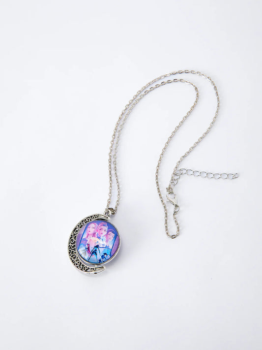 Girls GOLDEN Locket Necklace Purple Pendant
