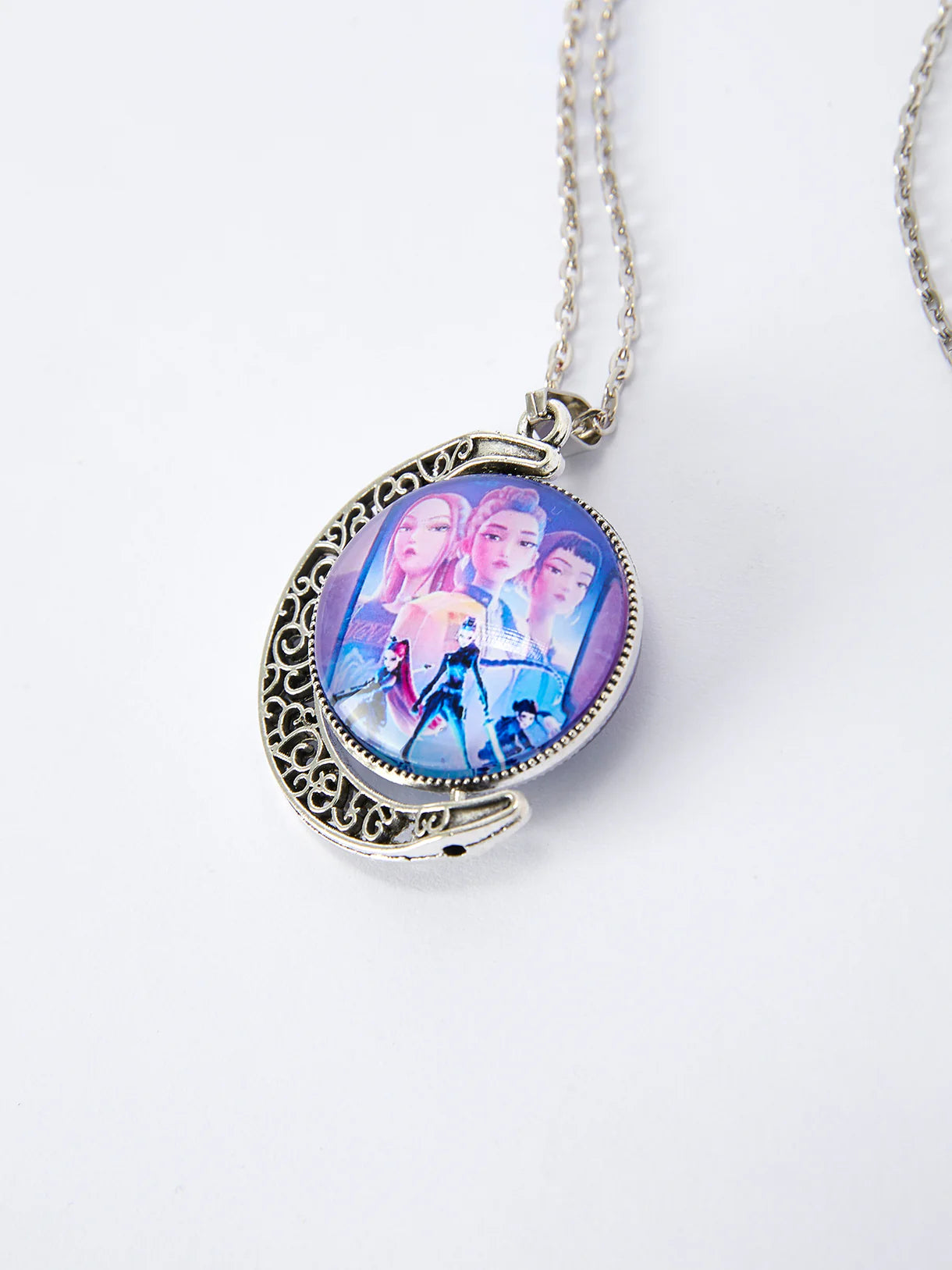 Girls GOLDEN Locket Necklace Purple Pendant