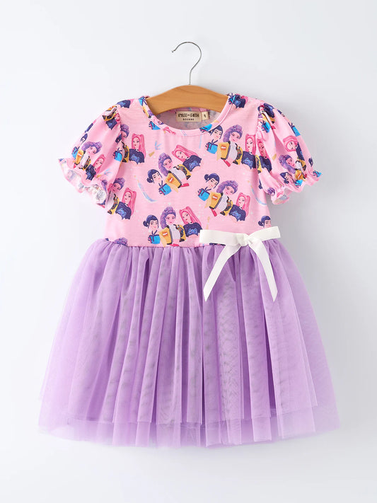 GOLDEN Pink Print Tutu Short Sleeve Girl Twirly Dress