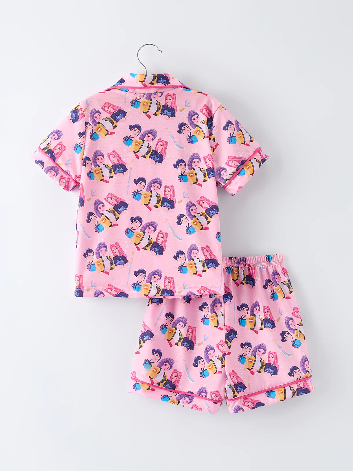 Pink GOLDEN Print Short Sleeve Girl Pajama Set