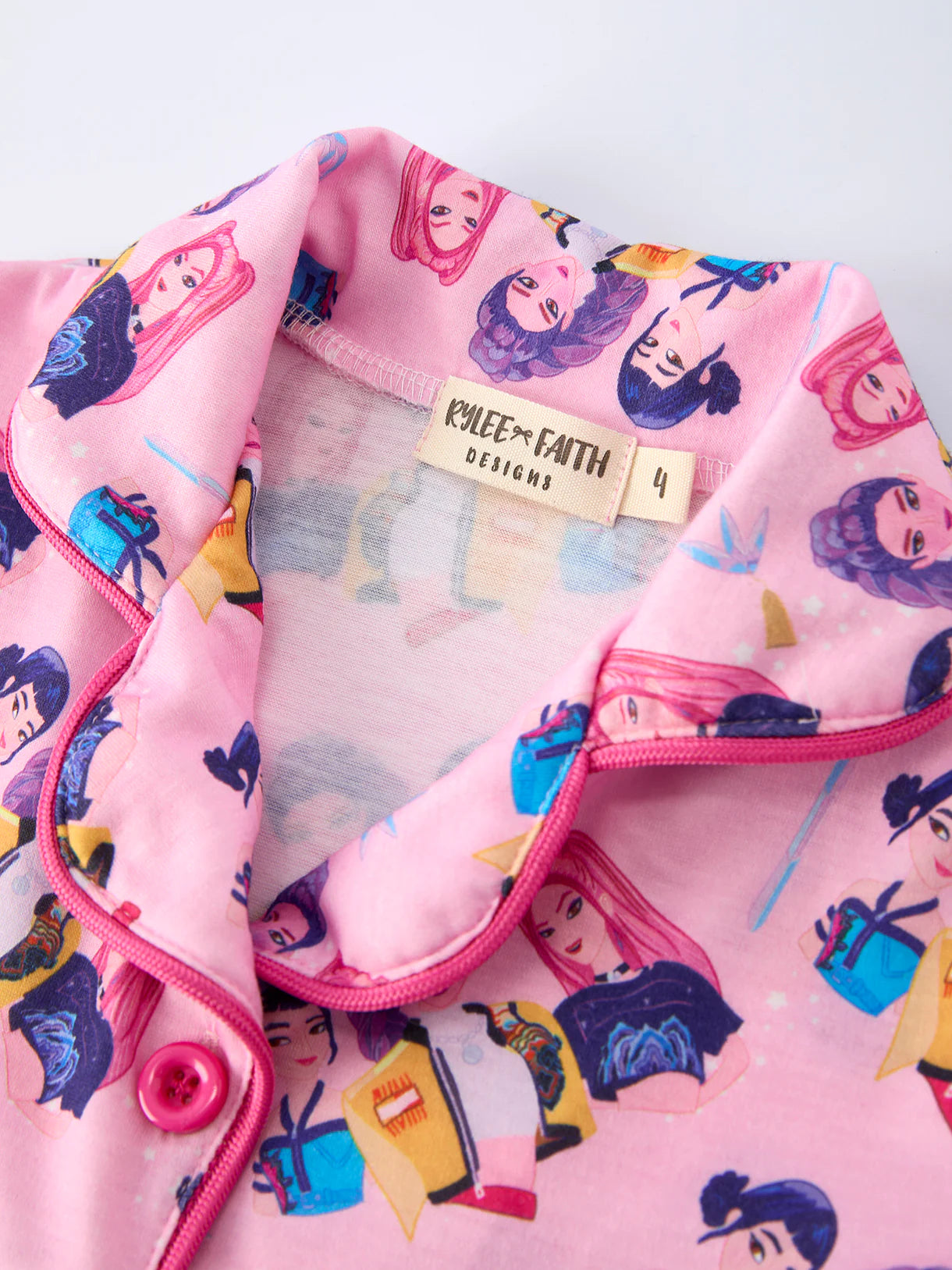 Pink GOLDEN Print Short Sleeve Girl Pajama Set
