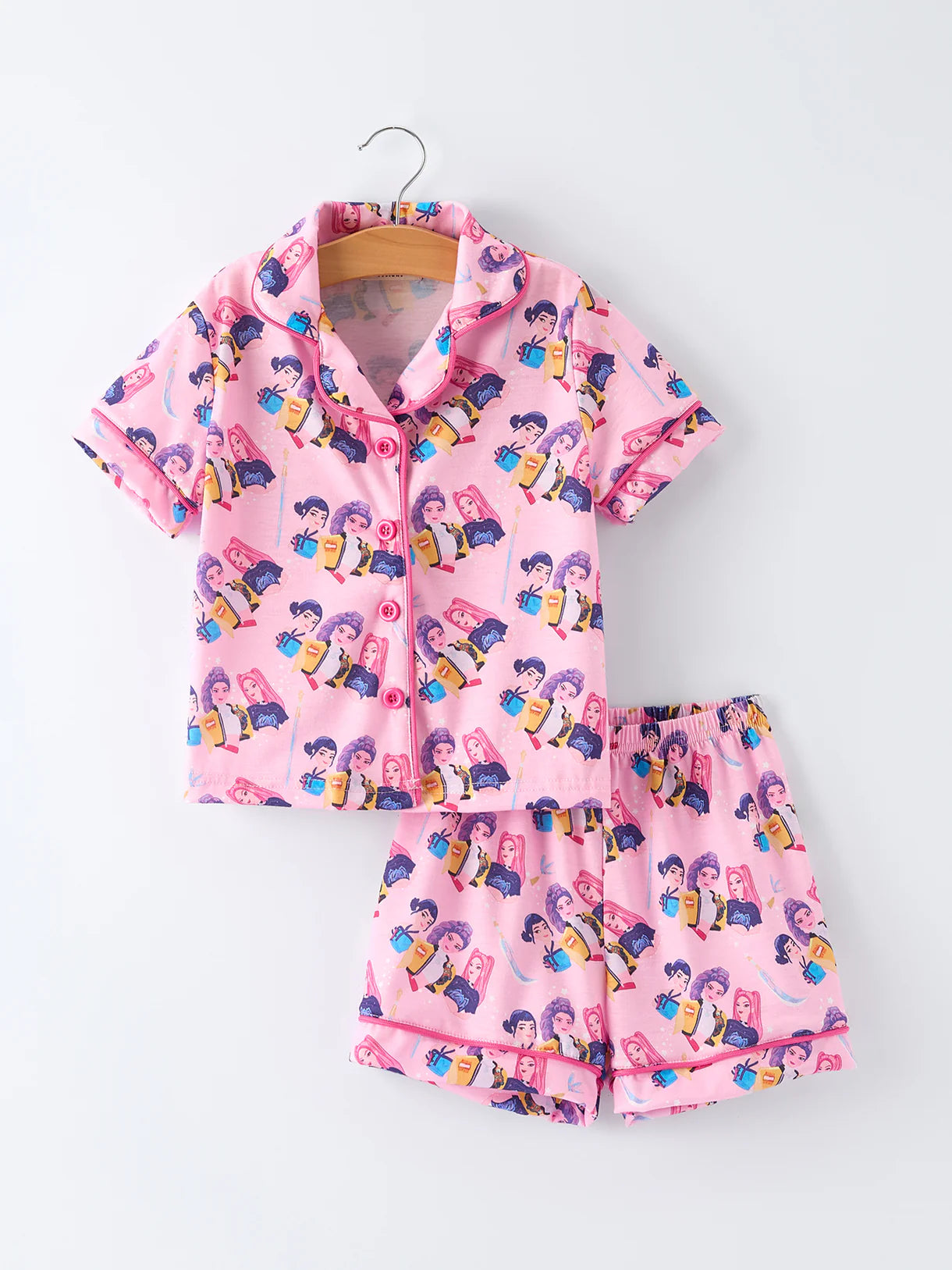 Pink GOLDEN Print Short Sleeve Girl Pajama Set