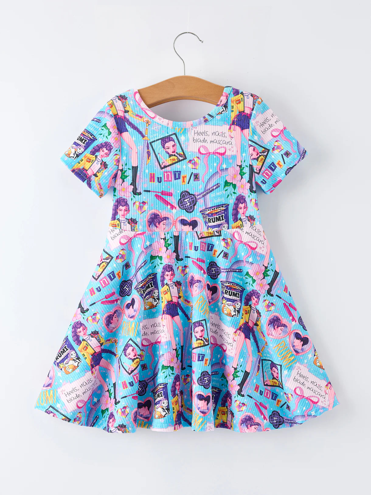 Blue Summer GOLDEN Pop Star Print Girl Twirly Dress Cotton Blend