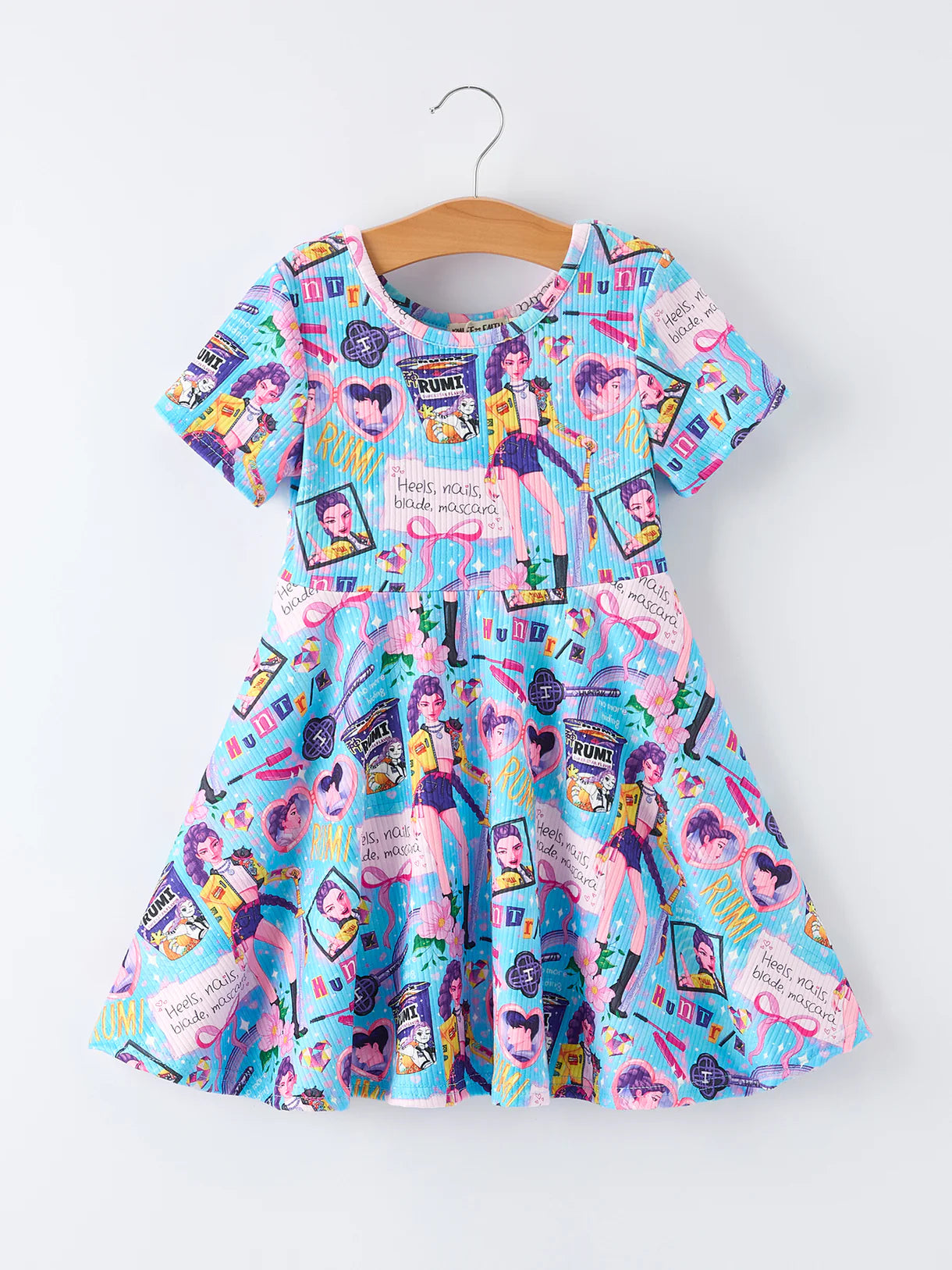 Blue Summer GOLDEN Pop Star Print Girl Twirly Dress Cotton Blend