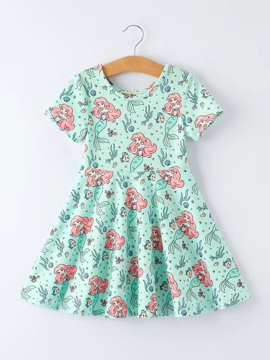 Summer Mermaid Girls Short Sleeves Dress