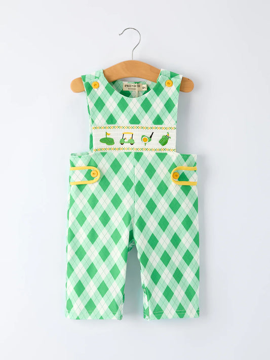 Spring Golf Embroidered Baby Boys Smocked Romper