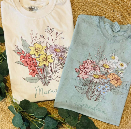Custom Birth Flowers Bouquet Tees