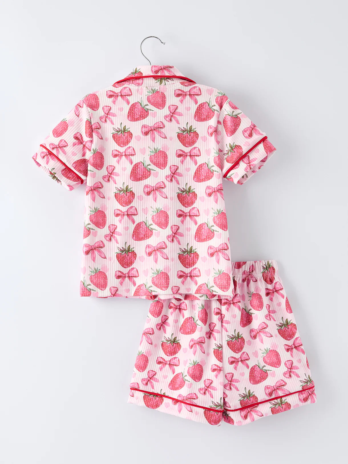 Strawberry Bow Short Sleeve Shorts Pajama Set