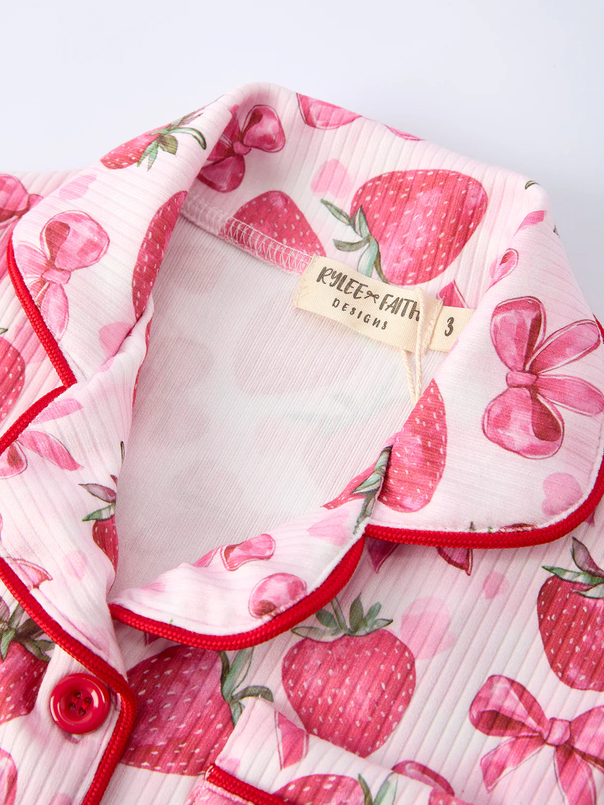 Strawberry Bow Short Sleeve Shorts Pajama Set