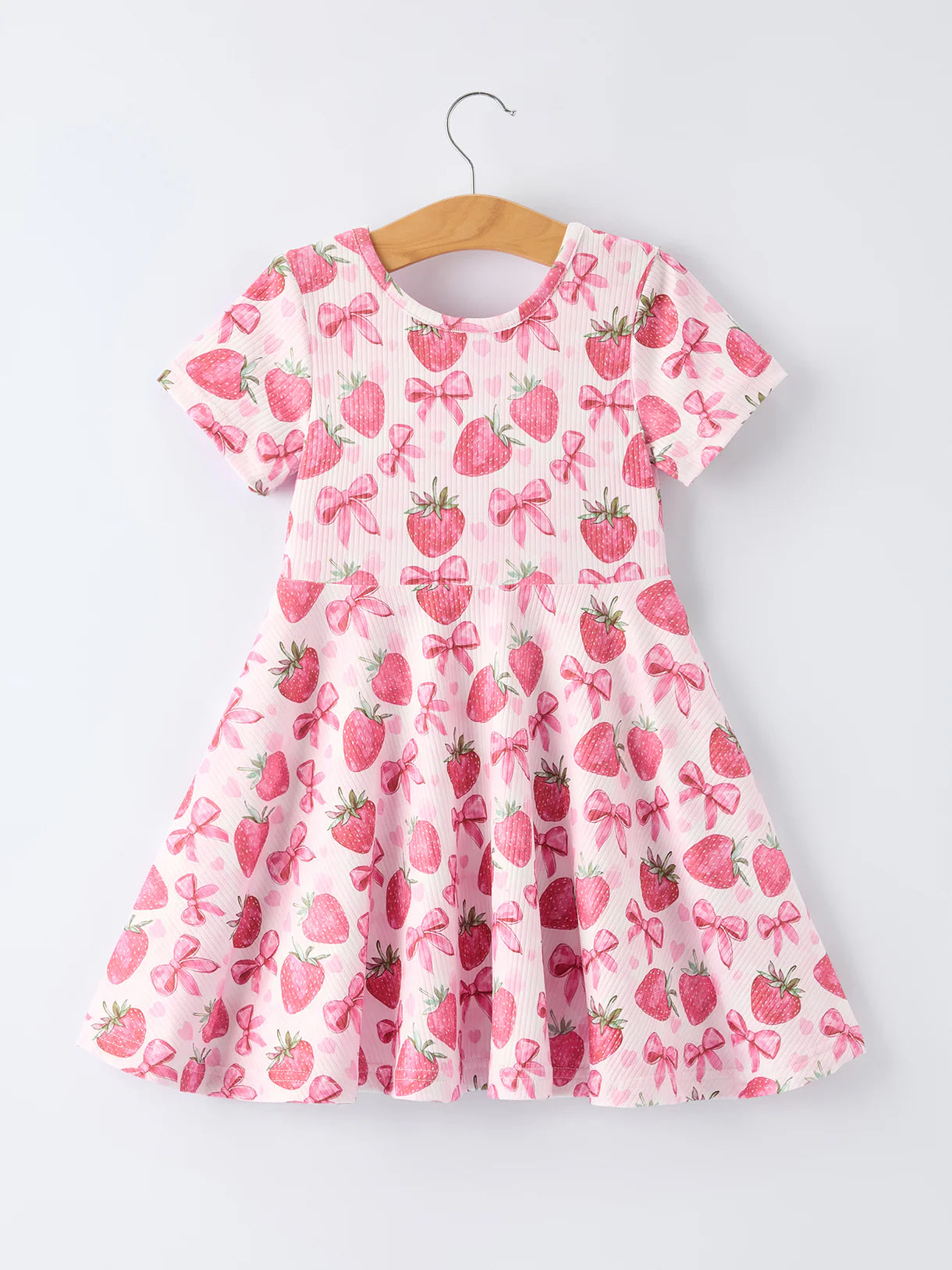 Strawberry Bow Girls Short Sleeve Dress
