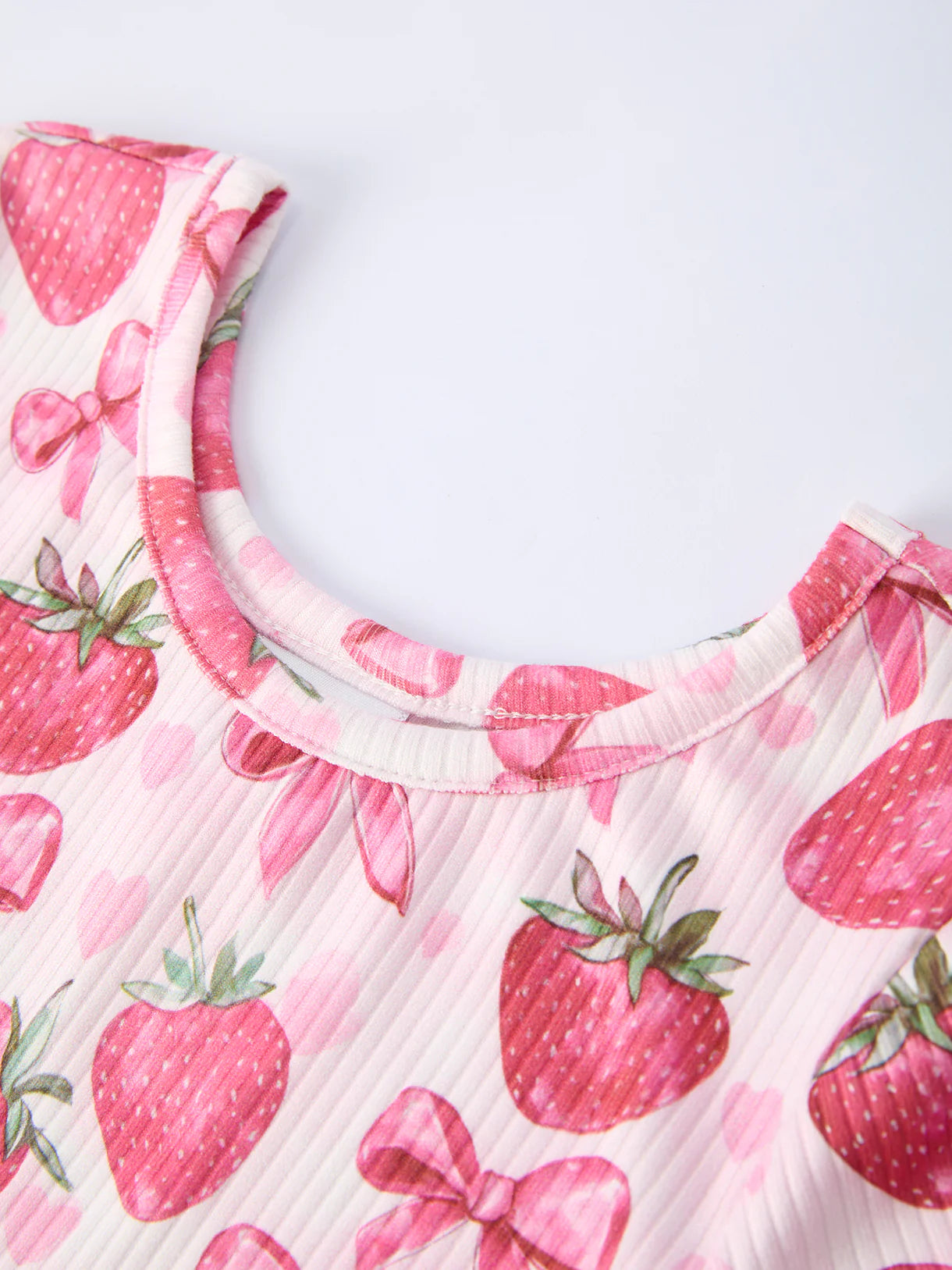 Strawberry Bow Girls Short Sleeve Dress