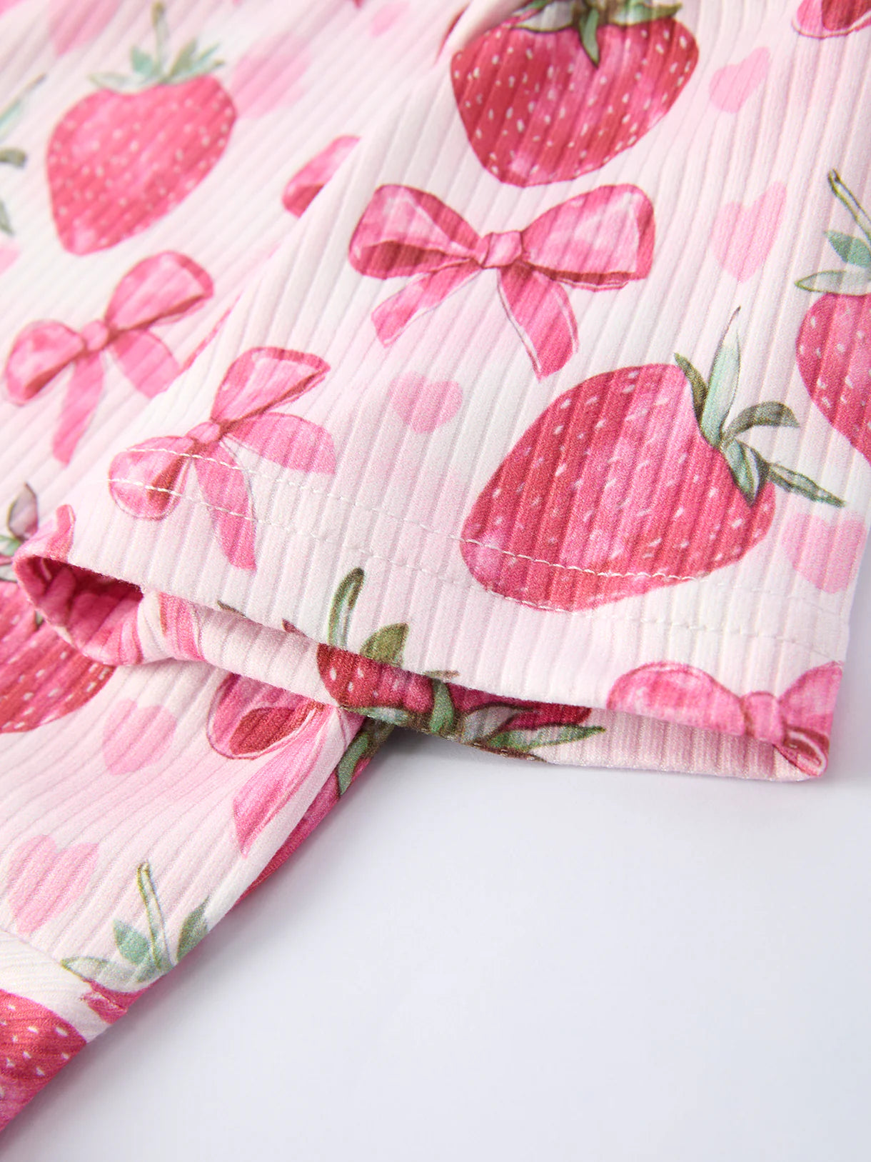 Strawberry Bow Girls Short Sleeve Dress