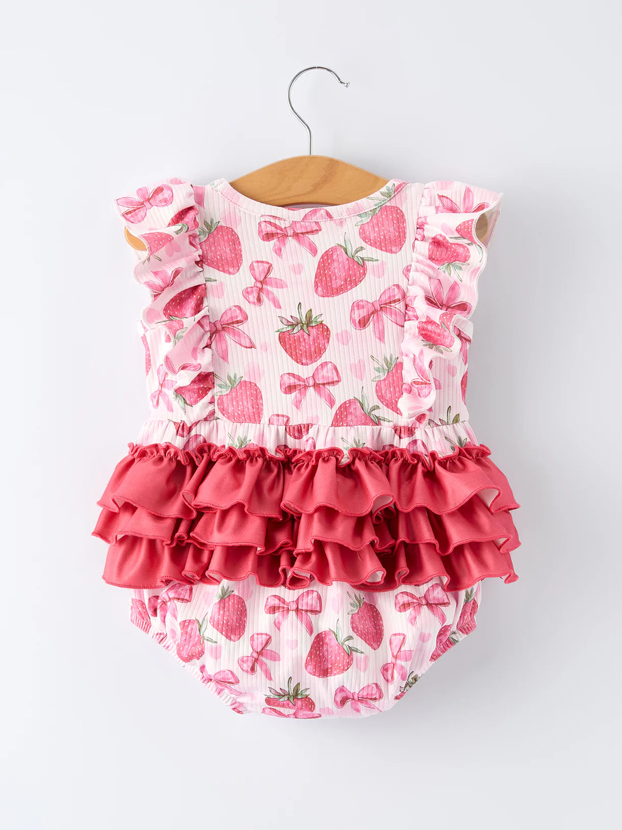 Strawberry Bow Baby Girl Romper