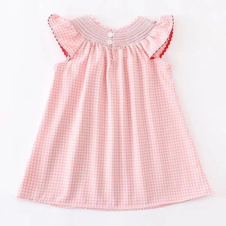 Strawberry Embroidered Plaid Smocked Dress