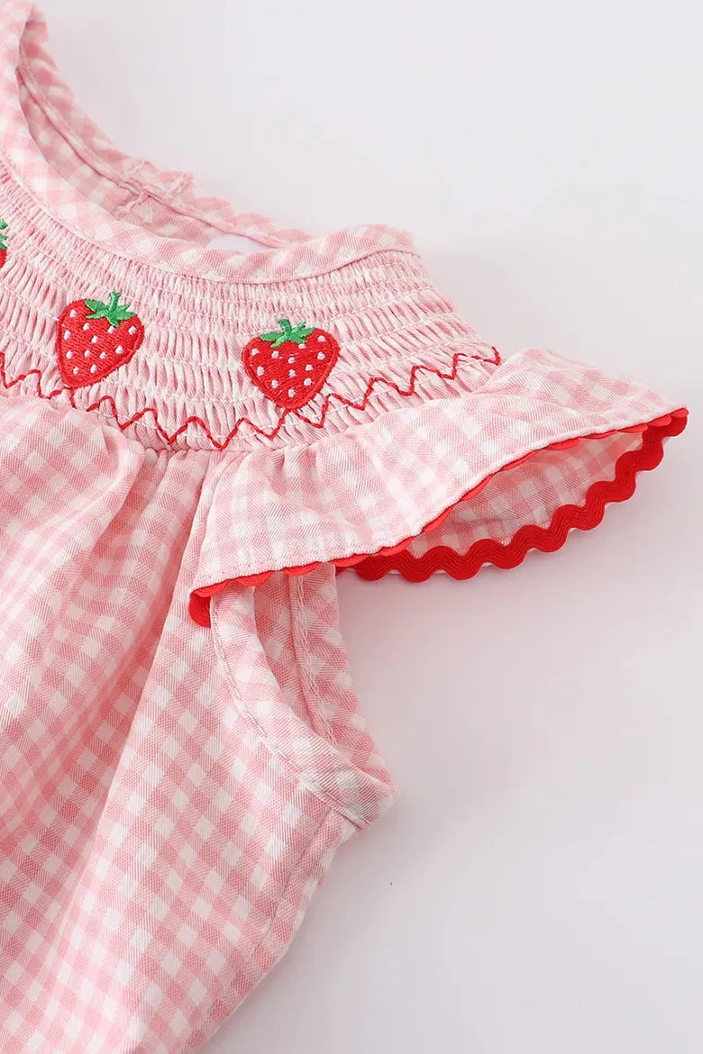 Strawberry Plaid Smocked Romper