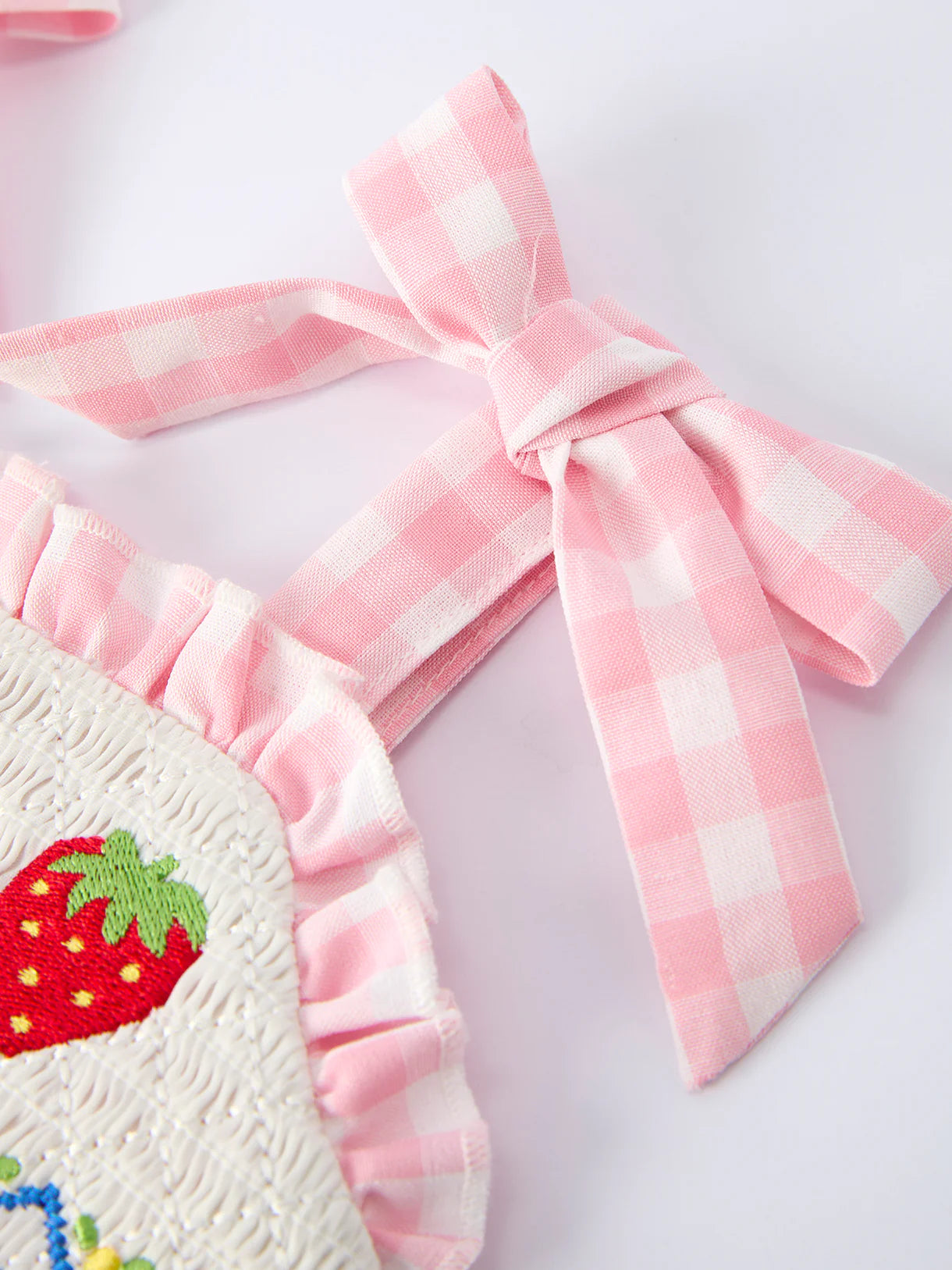 Strawberry Embroidery Girl Romper Bow Strap Ruffle