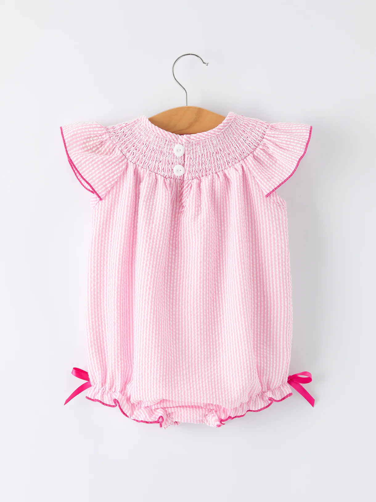 Strawberry Smocked Girl Romper Bow Ruffle
