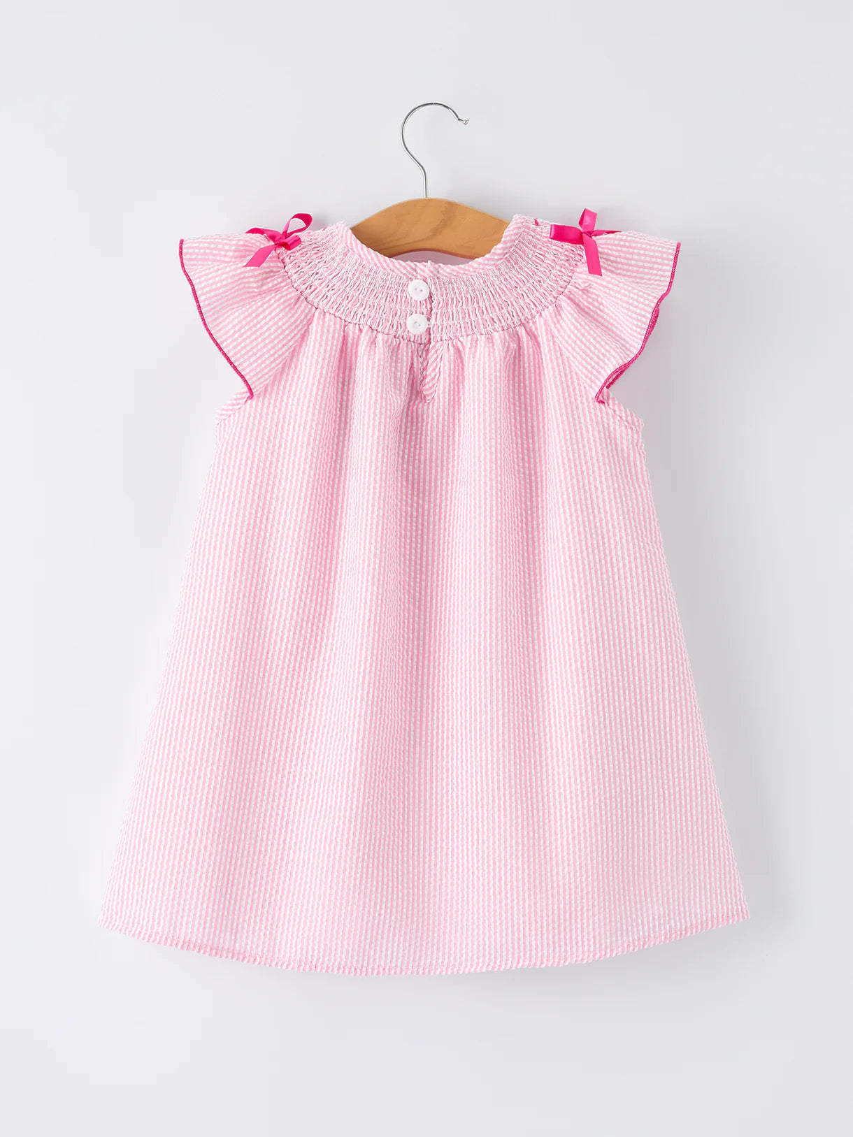 Strawberry Smocked Girl Dress Bow Ruffle