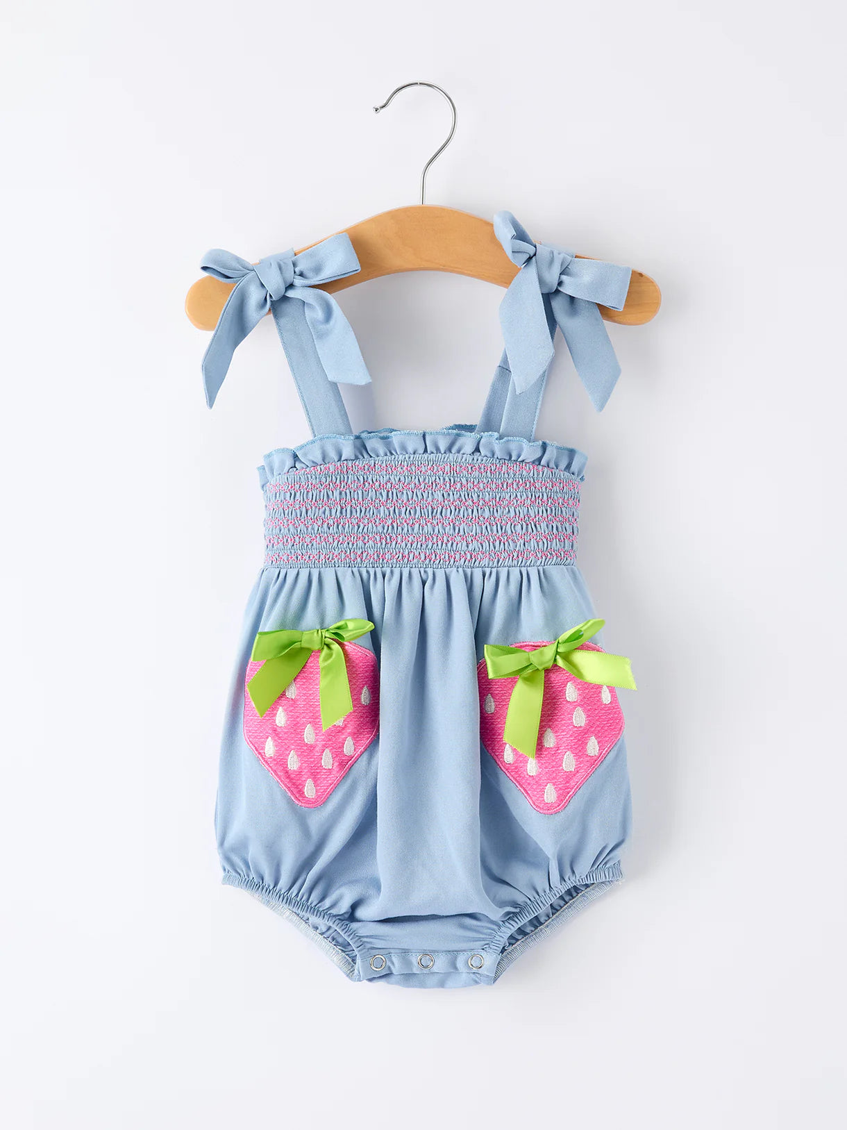 Summer Strawberry Smocked Applique Girl Romper
